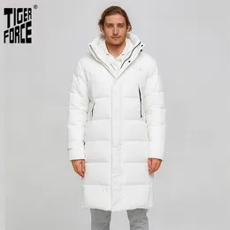 Tiger Force Winter Jacket For Men Long White Warm Coat Male Puffy Jacket Mens Hooded Jackets Black Zipper Windproof Overcoat 211216