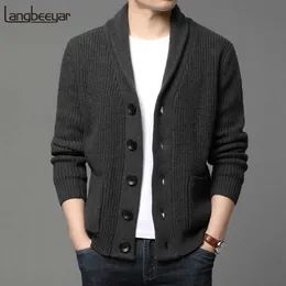 ハイエンドウールデザイナー厚い冬のブランドファッションケーブルニットセータージャケット男性カジュアルコート韓国メンズ服211014