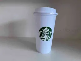 La tazza di plastica Hot Starbucks può essere riutilizzata trasparente per bere una tazza a fondo piatto con coperchio a colonna, tazza da tè al latte con paglia H1102