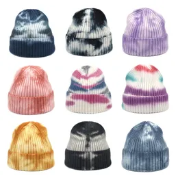 Fashion Knitted Warm Hats Autumn Winter Women Color Tie Dye Short Beanie Caps Headwear Hip Hop Streetwear Hats