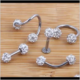 Labret, Piercing Drop Delivery 2021 Crystal Shabamball Ball Lip Nose Tragus Septum Ring Twist Belly Bar Ear Bone Eyebrow Cartilage Earring Bo