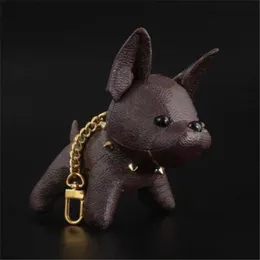 Cartoon Animal Small Dog Key Chain Accessories Key Ring PU Leather Letter Pattern Car Keychain Jewelry Gifts No Box
