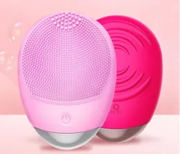 Electric Silicone Facial Brush Cleansing Sonic Vibration Cleanser Deep Washing Pore Cleaning Skin Massager pink/rose red