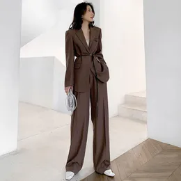 Damskie Dwuczęściowe Spodnie Filozofia 2021 Kobiety Biuro Dwukierki Pantsuit Elegancka Blazer Kobieta Set Casual Luźna Kurtka Piec Odzież Piec