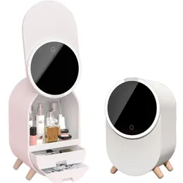 HD Spegel Makeup Case LED Rotate Smycken Rack Organizer Skincare Läppstift Lådan Desktop Kosmetisk Förvaringslåda