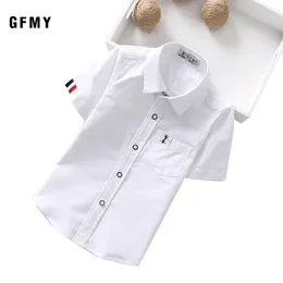 Gfmy Verão Venda Crianças Camisas Casuais de Algodão Sólido Azul Branco Branco De Mangas Boys Para 2-14 Anos 220125