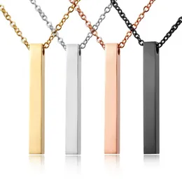 Rinhoo Four Sides Engraving Personalized Square Bar Custom Name Necklace Stainless Steel Pendant for Women/men Birthday Gift