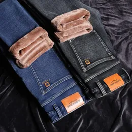 Jeans da uomo 2021 SULEE Warm Fleece Pantaloni stile classico in cotone di alta qualità Slim Fit Denim Stretch Pantaloni di marca grigio scuro