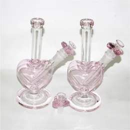 9 inch glass water pipe bong hookahs pink love hearts dab oil rig bubbler glass hookah pipes with 14mm heart shape bowl quartz banger nails