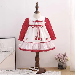 Kids Spanish Clothes Girls Strawberry Dress Wave Point Infant Bow Ball Gowns Autumn Toddler Birthday Party Boutique Dresses 210615