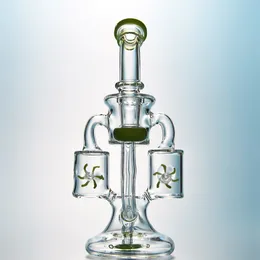 Green Purple Glass Bongs Hookahs Double Recycler Bong Propeller Spinning Percolator Oil Rigs Dab Rig 14mm Joint Water Pipes With Bowl