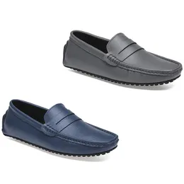 2021 Läder Doudou Mäns Casual Driving Shoes Soft Sole Fashion Black Navy Vit Blå Silver Gul Grå Skodon All-Match Lazy Cross-Border 38-46 Six