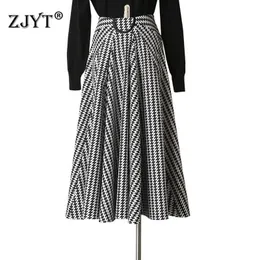 Jesień Zima Runway Moda Wysoka Talia Geometryczne Print Midi Biuro Party Casual Spódnice Odzież damska Elegancka dama 210601