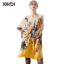 XIKOI Dam Nya stickade överdimensionerade tröjor DrNovel Elegant Damtryck Vinter Varma långa tröjor Lösa kläder Pull Femme X0721
