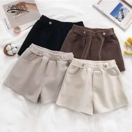 Korean Style High Waisted Slim Fashion Winter Wide-leg Shorts All-match Outerwear Woolen Women's Casual Short 12224 210508