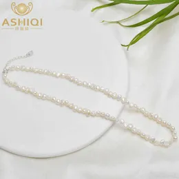 Ashiqi Natural Freshwater Pearl Choker Halsband Barock Pearl Smycken för Kvinnor Bröllop 925 Silver Clasp Wholesale 2021 Trend