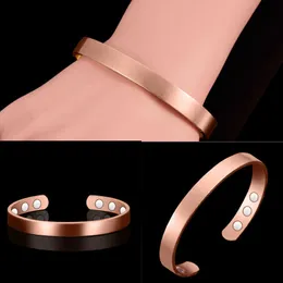 Copper Magnetic Wrist Bangle Bracelet for Pain Relief Rheumatic Arthritis Men Women Bangle with 6 Holes Magnets Health Balance Q0719