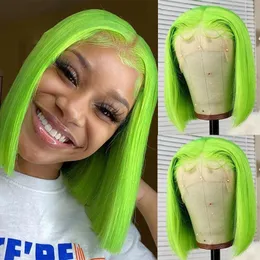 Green Bob Lace Front Brasileiro Fechamento Virgem Raw Human Human Wigs 13x4 Peruca Curta