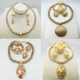 African Charm Necklace Earrings Dubai Gold Sets for Women Wedding Bridal Bracelet Ring Pendant Jewelry Set