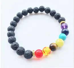 Chakra Bracelet Strands 8mm Lava-rock Beads Colorful Energy Yoga Bracelets 120pcs/lot