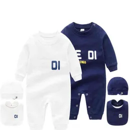 2022 Infant 3 set Hat Bib Jumpsuit Kids Clothes Girls Boys letter Clothes Newborn Baby Rompers Toddler