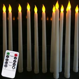 Confezione da 12 candele LED remote tremolanti gialle, led bougie con candela conica remota senza fiamma in plastica per la decorazione della cena