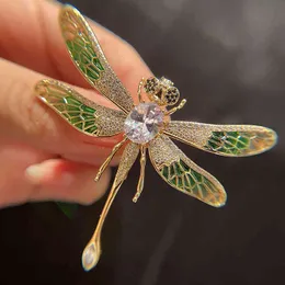 Oil Dripping Insect Forest Golden Green Dragonfly Brooch Collar Pin Gorgeous Versatile Accessories Female Gift