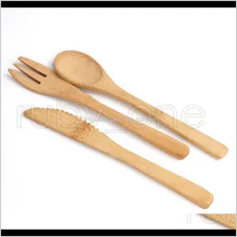 Flatware Sets Tableware 16Cm Natural Bamboo Cutlery Knife Fork Spoon Outdoor Camping Dinnerware Set Kitchen Tools 3Pcsset Uogfi 2Wuoc
