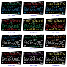 LX1215 Your Names Garage My Tools Rules Light Sign Dual Color 3D Engraving