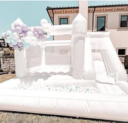 Commercial Kid slide Jumping Party White Inflatable Wedding Bounce House With Ball Pits Bouncy Castle jumper Houses For Outdoor fun with blower free air ship