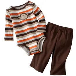 Monkey Newborn Clothes Sets Baby Outfits Boys Suits Sets Long Bodysuits Pant Stripe Jumpsuits Panties Set 210413