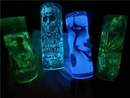 20oz prosty Sublimacja Glow Bumblers Biały świeci Czerwony Żółty Zielony Niebieski W Ciemnych Butelkach Wodnych ze stali nierdzewnej Świecące Podwójne izolowane kubki do picia powietrzem A12