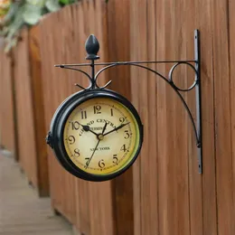 Home Living Rom Decor Double Side Vintage Wall Clock Outdoor Garden Outside Wall Art Decoration Salon Decorative Watch Wall 211110