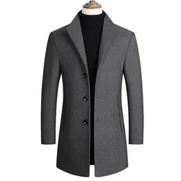 Mężczyźni Mieszanki Wełny Płaszcze Trench Pea Coat Spring Winter Solid Color Wysokiej Jakości Męska Kurtka Wełniana Luksusowa Marka Odzież 211122