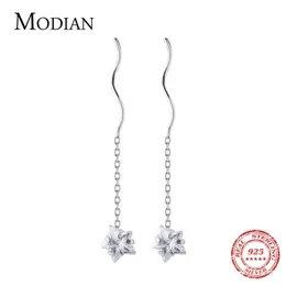 Original Marca Estrelas Clear Zirconia Long Tassel Sparkling Droping Brincos para Mulheres Moda Romântica Jóias Dangle Ear 210707