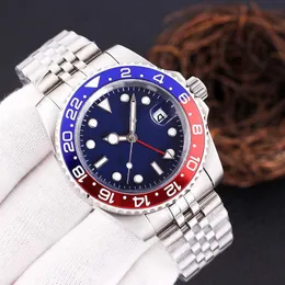 Herren Uhr Automatische mechanische Uhren 40 -mm -Keramik -Hülle Edelstahlgurt rot und blaues Lünette wasserdichtes Design Fashion Uhrengeschenk für Männer Montre de Luxe