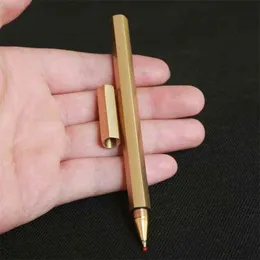 Hexagonal Handmade pure brass Metal gel Bamboo copper pen creative gift school office stationery 210330