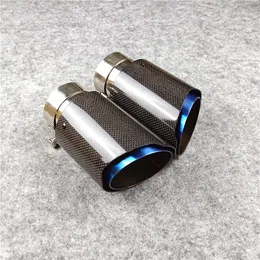 Universal Muffler Glossy Carbon Fiber With Blue Burnt Stainless Steel Exhaust Pipe Auto Tips For Akrapovic 1 Piece