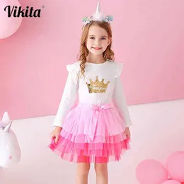 VIKITA Baby Girl Tutu Skirt Children Tulle Lace Mesh Skirts Autumn Spring Clothes Toddlers Cake Skirts Baby Girls Layered Skirt 210331