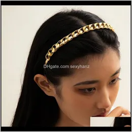 Drop Delivery 2021 Simple Gold Twist Chain Headbands Fashion Hollow Alloy Hair Bands For Women Wash Scrunchies Jewelry Accessories Wholesale