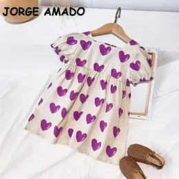 Stile coreano Estate Bambini Ragazze Vestono maniche corte Viola Amore Cuore Carino Principessa Vestiti per bambini E8923 210610