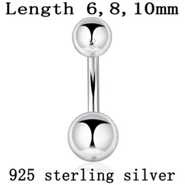 925 Sterling Silver Body Smycken Kvinnor Piercing S925 Belly Button Ring Double Ball Arc Rod Fine Tunn Tjock Pin