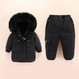 Set di abbigliamento per bambini caldi invernali Cappotto per bambini Vestiti per ragazza Tuta da neve Set di tuta da sci per bambini Ragazzi Piumino d'anatra Cappotto + Pantaloni