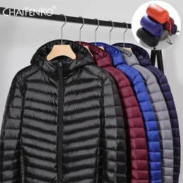 Men's Winter Light Packable Down Jacket Men Autumn Fashion Slim Hooded Coat Plus Size Casual Brand s 211119