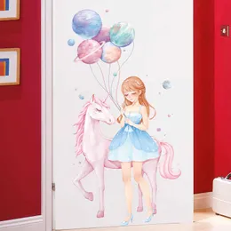 Starry Girl Unicorn Wall Stickers for Kids rooms Girls room Door Wall Decor Removable Vinyl Wall Decals Art Murals Nursery Decor 210705