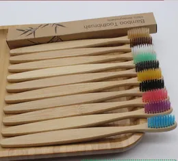 Conjunto de escovas de dentes de bambu naturais coloridas contratadas com 10 peças, cerdas macias, carvão, branqueamento de dentes, escovas de dentes de bambu macias, cuidados bucais