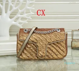 Дизайнер- Женщины Sequins Bag Классические Кожаные Сумки Crossbody Золотая Серебряная Цепочка Сумки Сумки Сумки Tote Messenger 26 * 7 * 12см