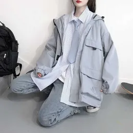 Women's Techwear jacket trend spring autumn Korean oversize Cargo all-match baseball uniform tooling style punk wear 210526