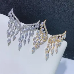 Top Sälj Unik Dangle Örhängen Lyxig smycken 925 Sterling SilverGold Flill Full Marquise Cut Vit Topaz CZ Diamant Gemstones Party Women Angle Earring Gift