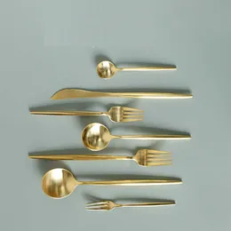 1lot/1piece Korean Golden Dinnerware Set Stainless Steel Knife Fork Set Tableware Metal Green Western Food Restaurant Cutleries X0703